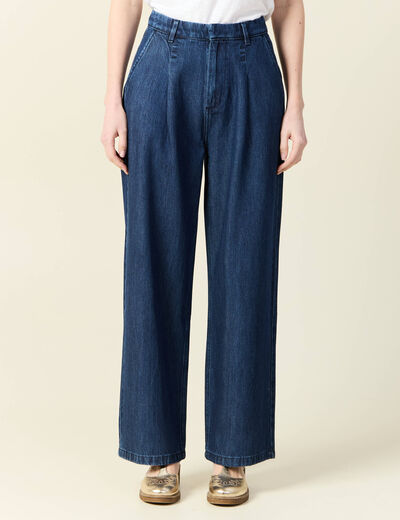 Jeans large à pinces denim brut femme