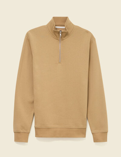 Sweat col camionneur manches longues beige homme