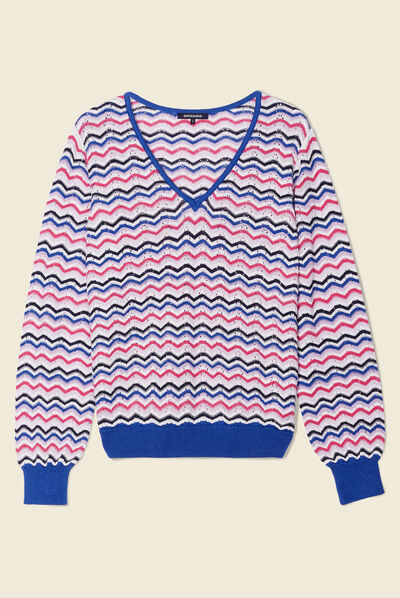 Pull manches longues col en V bleu electrique femme