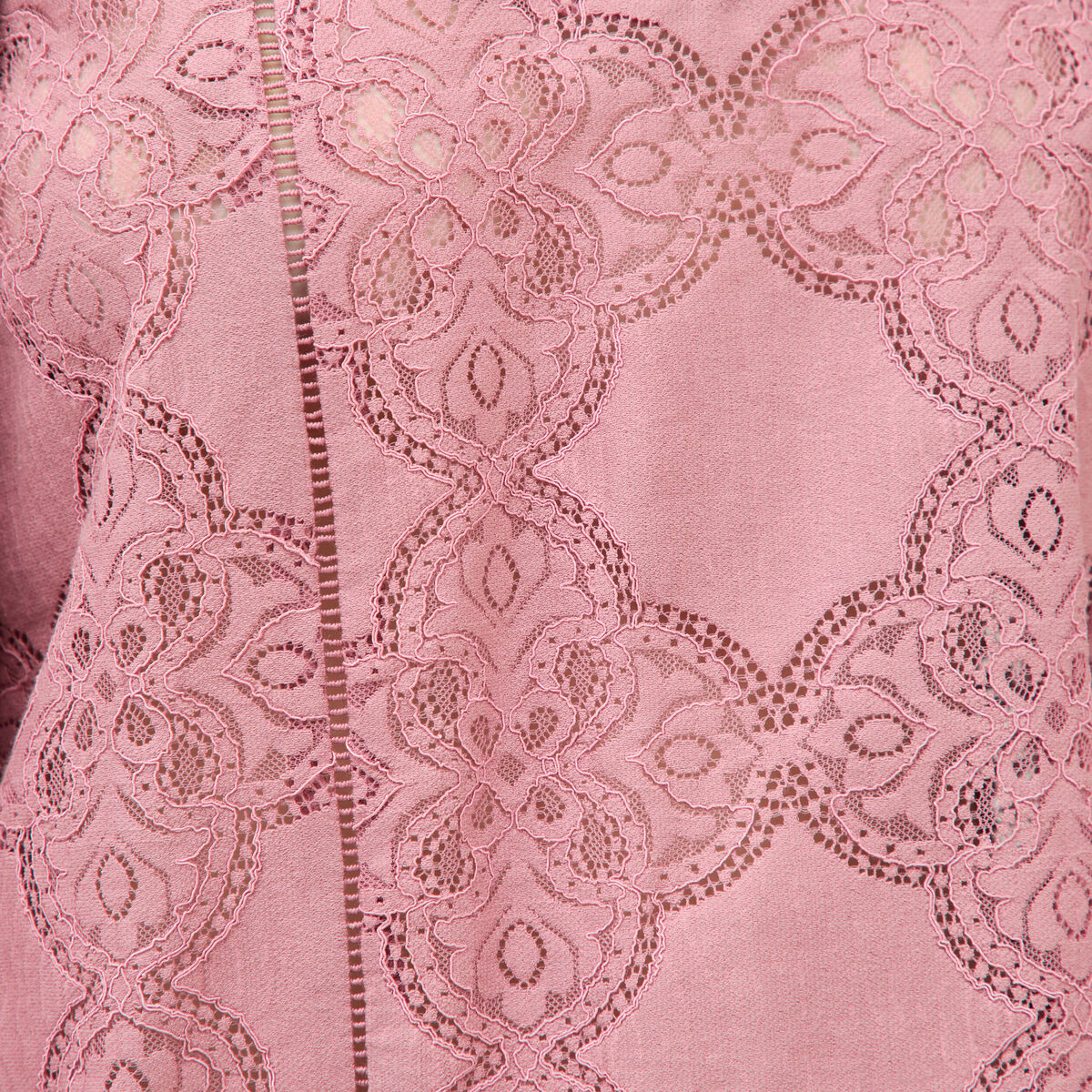 Blouse cintr&eacute;e dentelle manches longues vieux rose femme