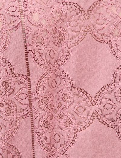 Blouse cintr&eacute;e dentelle manches longues vieux rose femme