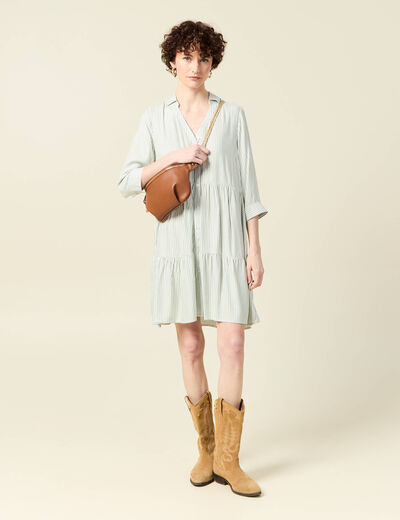 Robe patineuse boutonnée vert olive femme