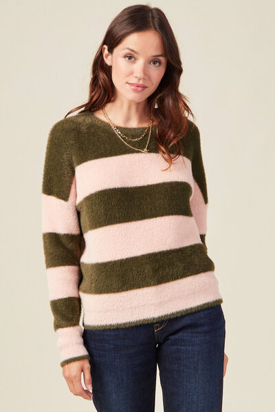 Pull manches longues vert kaki femme