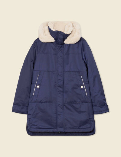 Parka droite à capuche bleu marine femme
