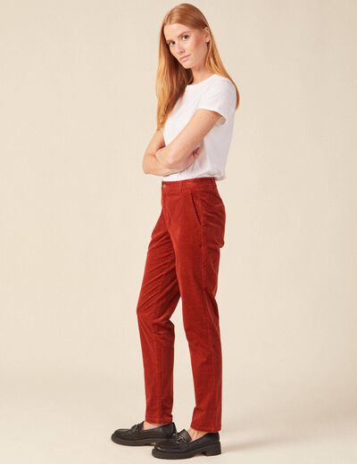 Pantalon chino velours côtelé rouge foncé femme