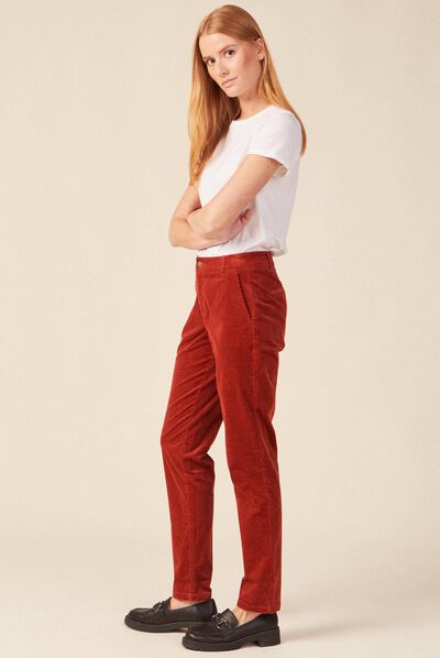 Pantalon chino velours côtelé rouge foncé femme