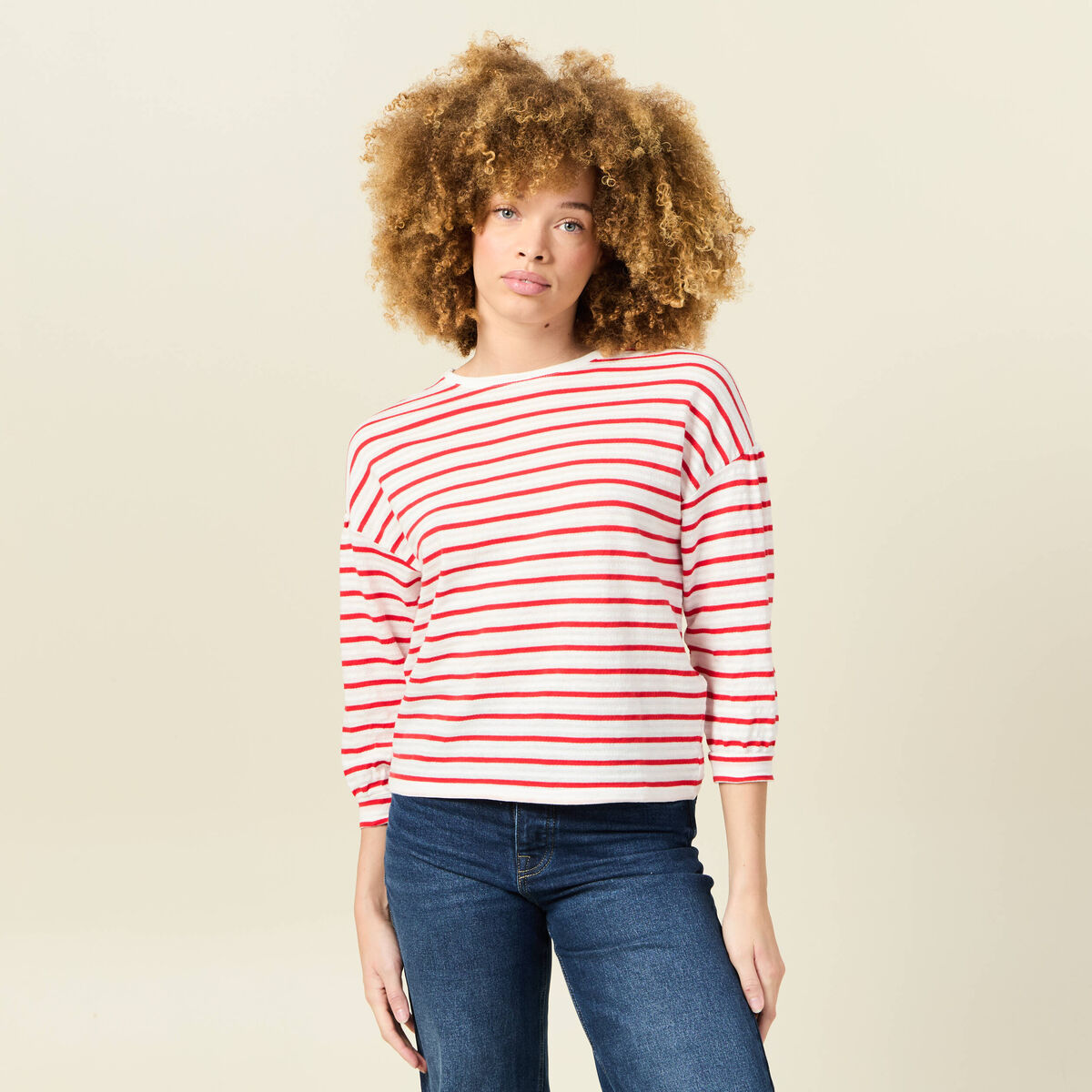 T-shirt manches 3/4 rouge femme