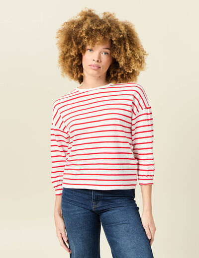T-shirt manches 3/4 rouge femme