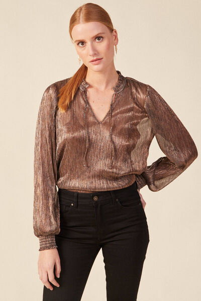 T-shirt manches longues marron cognac femme