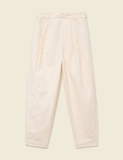 Pantalon barrel coupe loose taille haute ecru femme