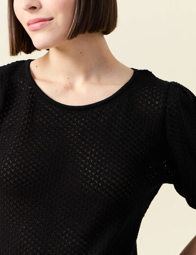 Pull manches courtes ajour&eacute; noir femme