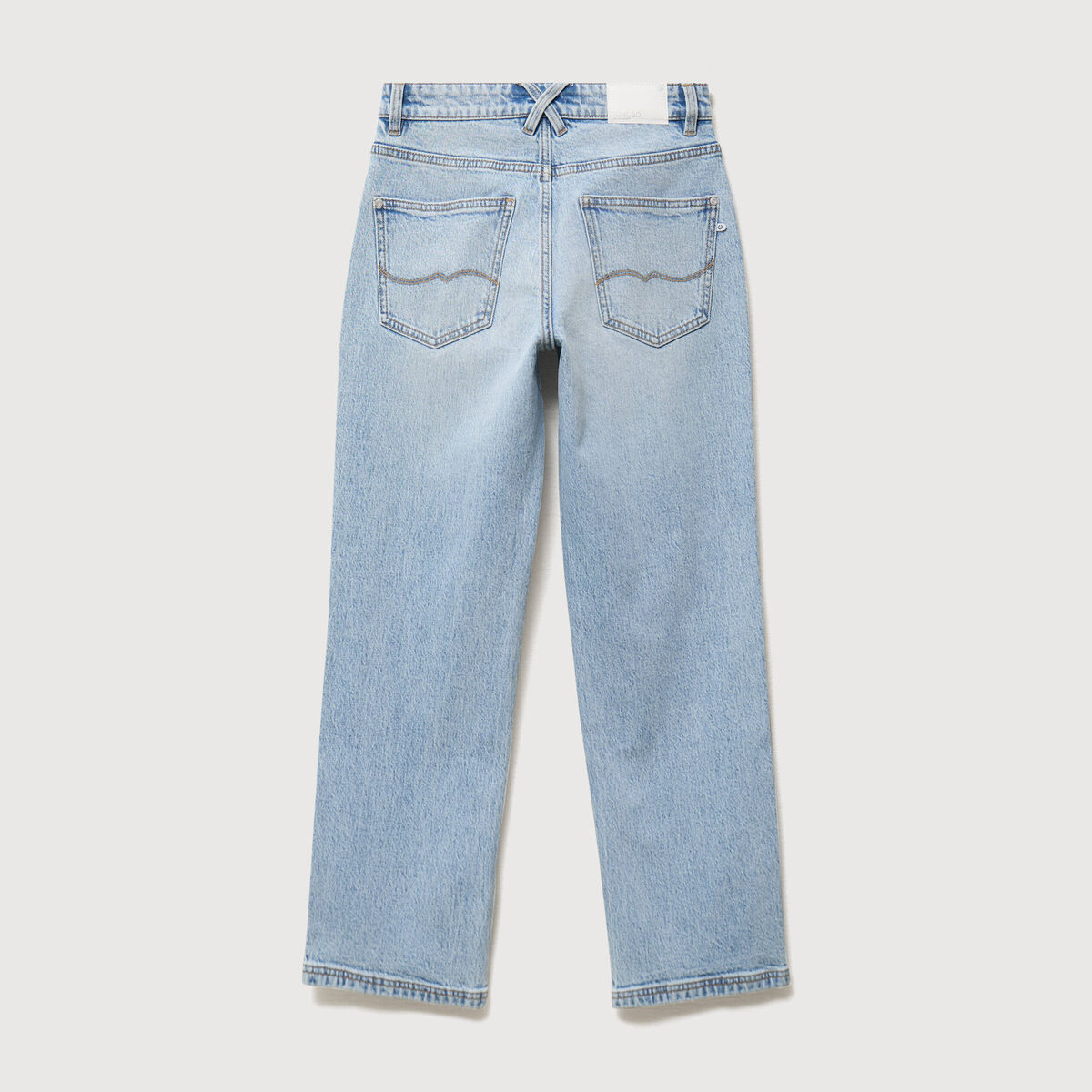 Jeans straight 7/8&egrave;me taille haute denim bleach femme