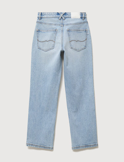 Jeans straight 7/8&egrave;me taille haute denim bleach femme