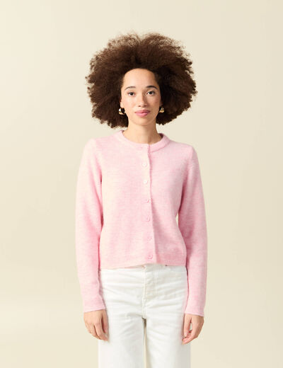 Gilet col rond rose clair femme