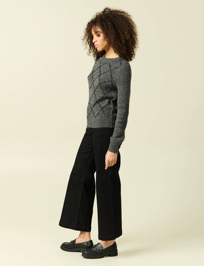 Pull manches longues &agrave; sequins gris fonc&eacute; femme