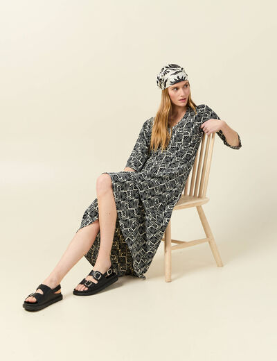Robe midi droite manches 3/4 creme femme