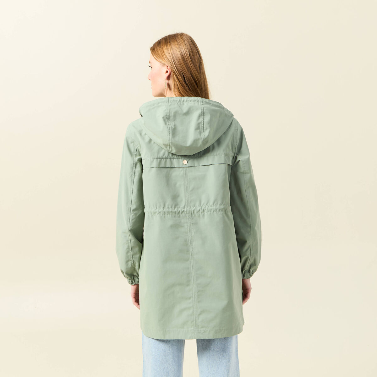Parka longue à capuche vert kaki femme