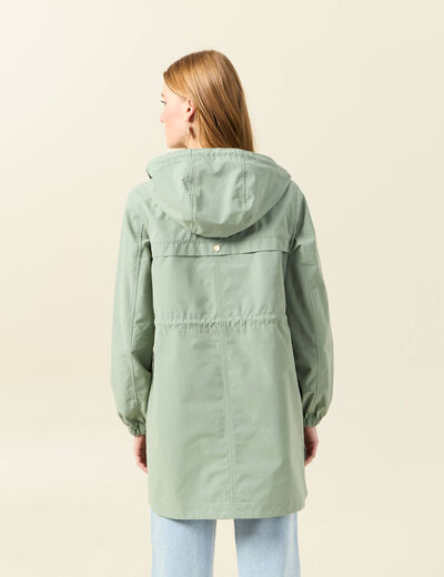 Parka longue à capuche vert kaki femme