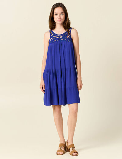 Robe évasée poitrine crochet bleu violet femme
