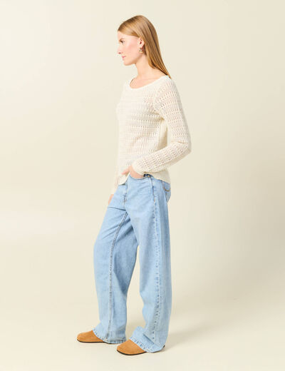 Gilet manches longues creme femme