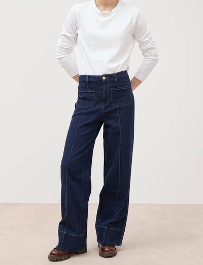 Jeans wide large taille haute denim brut rinse femme