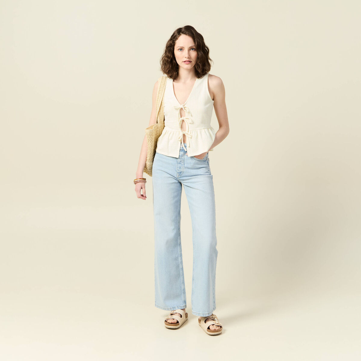Blouse sans manches jaune pastel femme