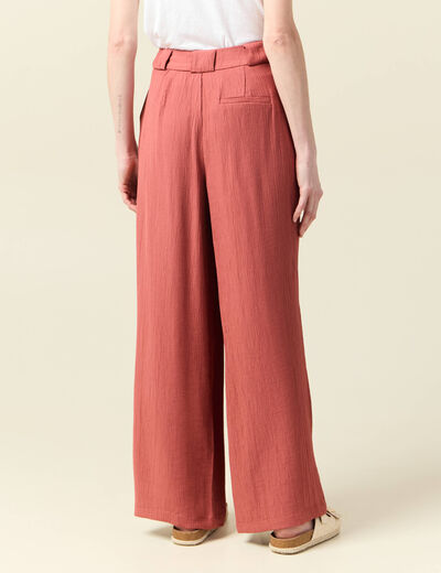 Pantalon large à pinces vieux rose femme