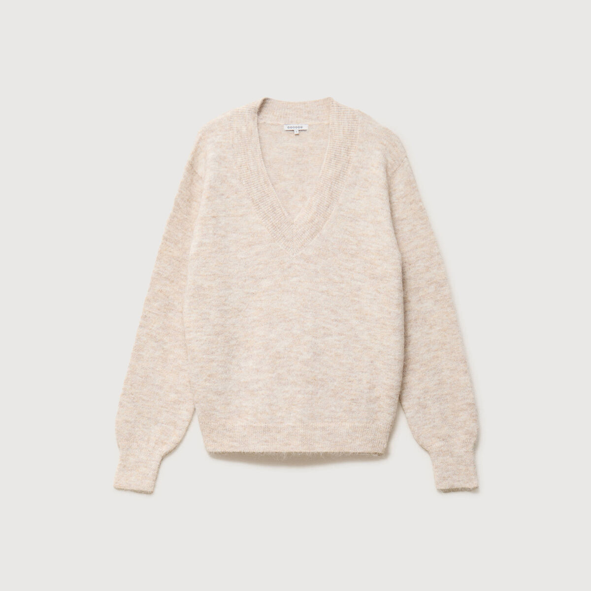Pull col v manches longues creme femme