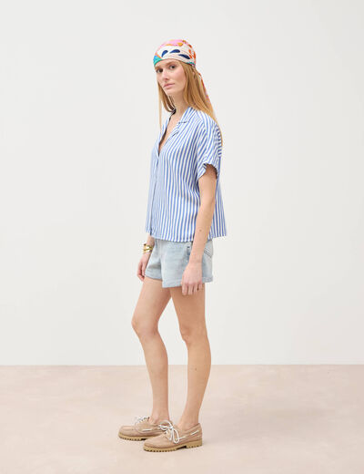 Chemise manches 3/4 bleu femme