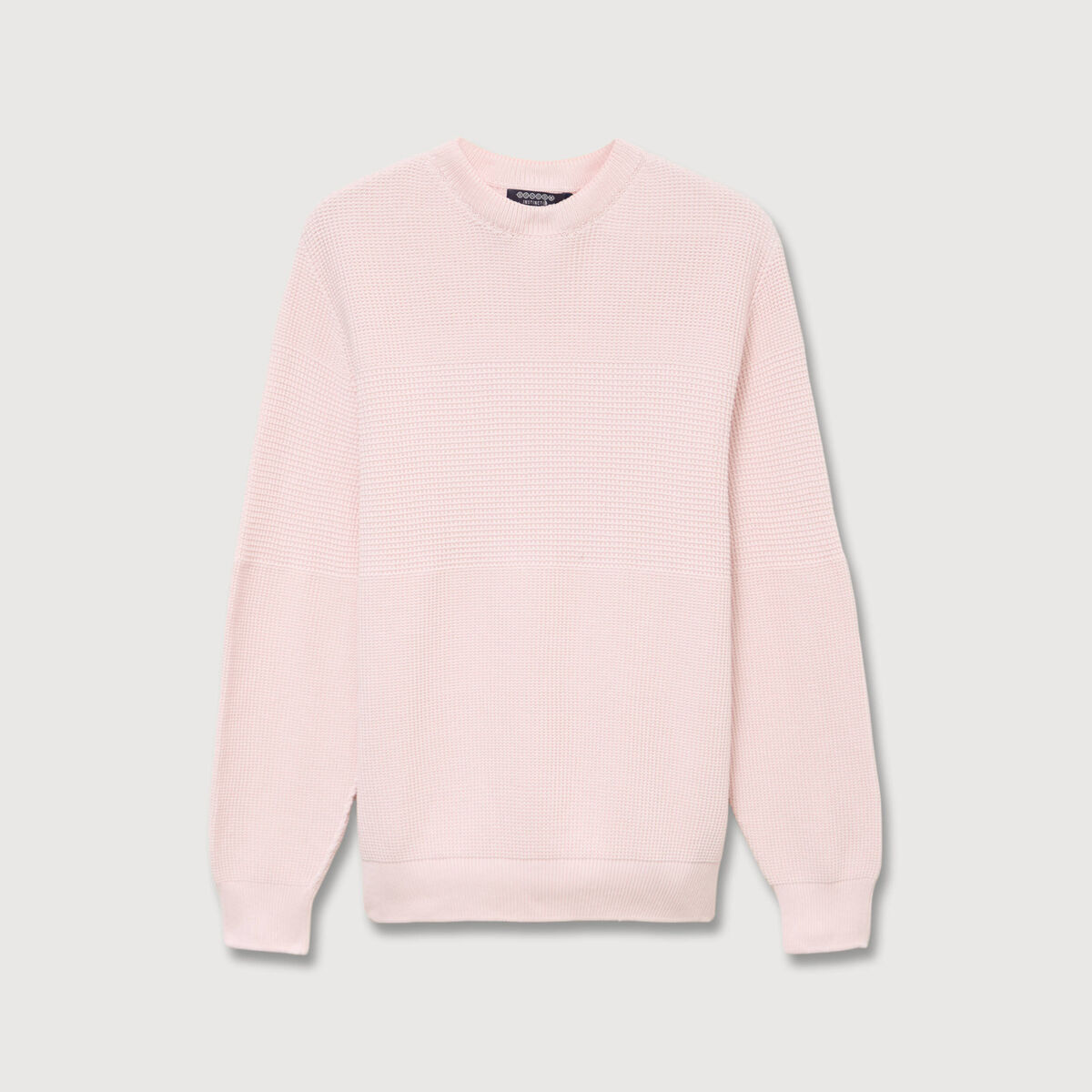 Pull col rond manches longues en coton rose poudr&eacute;e homme