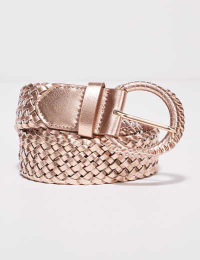 Ceinture tressée métallisée rouge clair femme