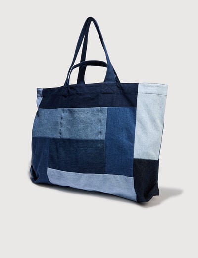 Sac cabas bandouli&egrave;re en coton jeans denim brut femme