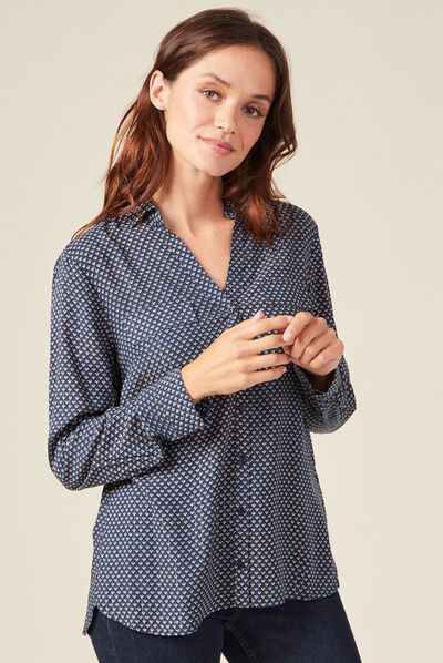 Chemise manches longues bleu femme