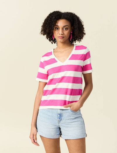 T-shirt manches courtes rose framboise femme