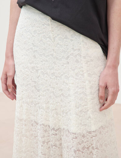 Jupe longue &eacute;vas&eacute;e en dentelle doubl&eacute;e ecru femme