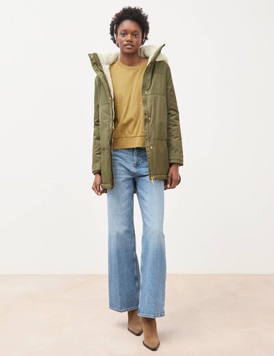 Parka droite &agrave; capuche vert kaki femme