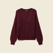 Gilet ajouré col V manches longues bordeaux femme