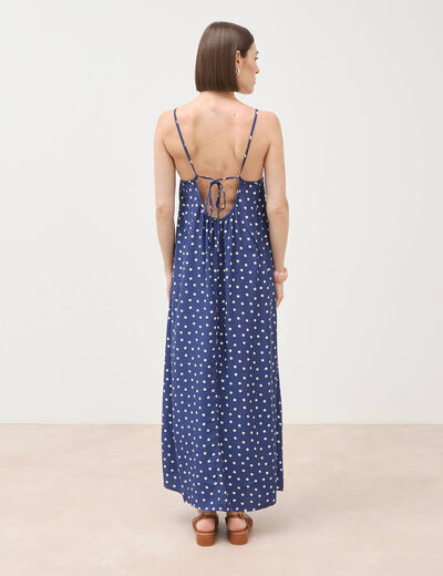 Robe longue fines bretelles col rond bleu marine femme