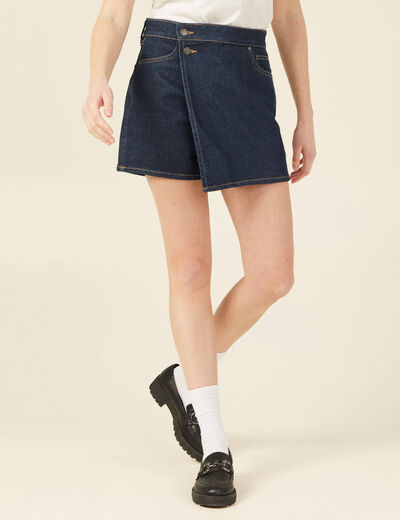 Jupe-short droite en jean denim brut rinse femme