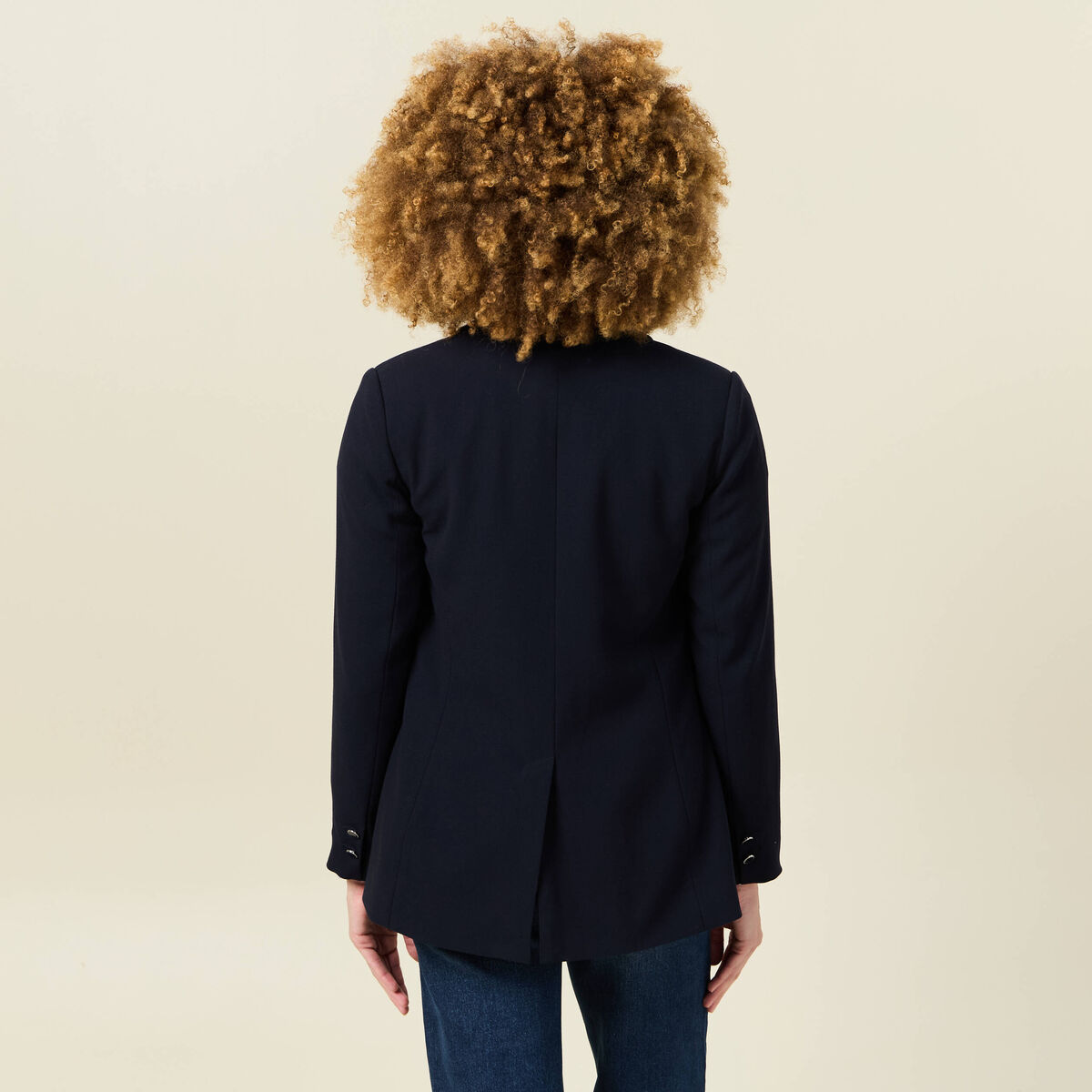 Veste blazer col ch&acirc;le bleu marine femme