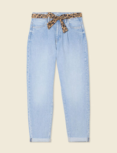 Jeans mom ceinture foulard denim bleach femme