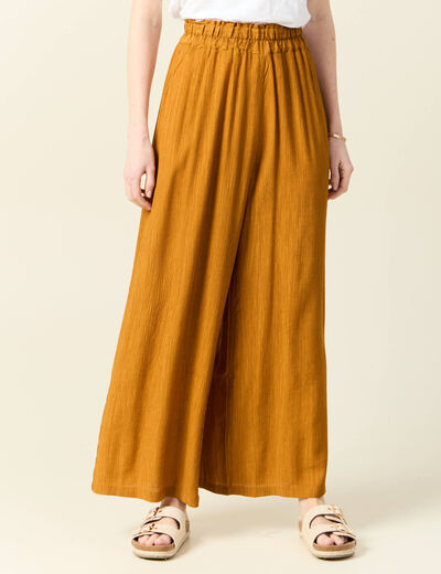 Pantalon large camel femme