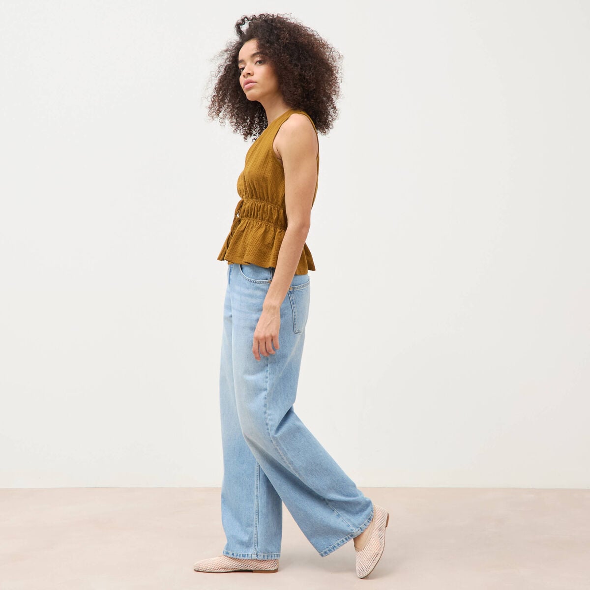D&eacute;bardeur col v n&oelig;uds en coton vert olive femme