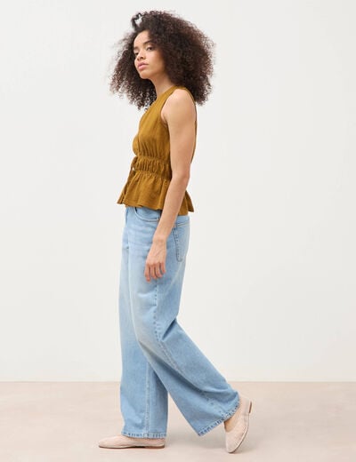 D&eacute;bardeur col v n&oelig;uds en coton vert olive femme