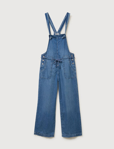 Salopette loose en jeans denim bleach femme