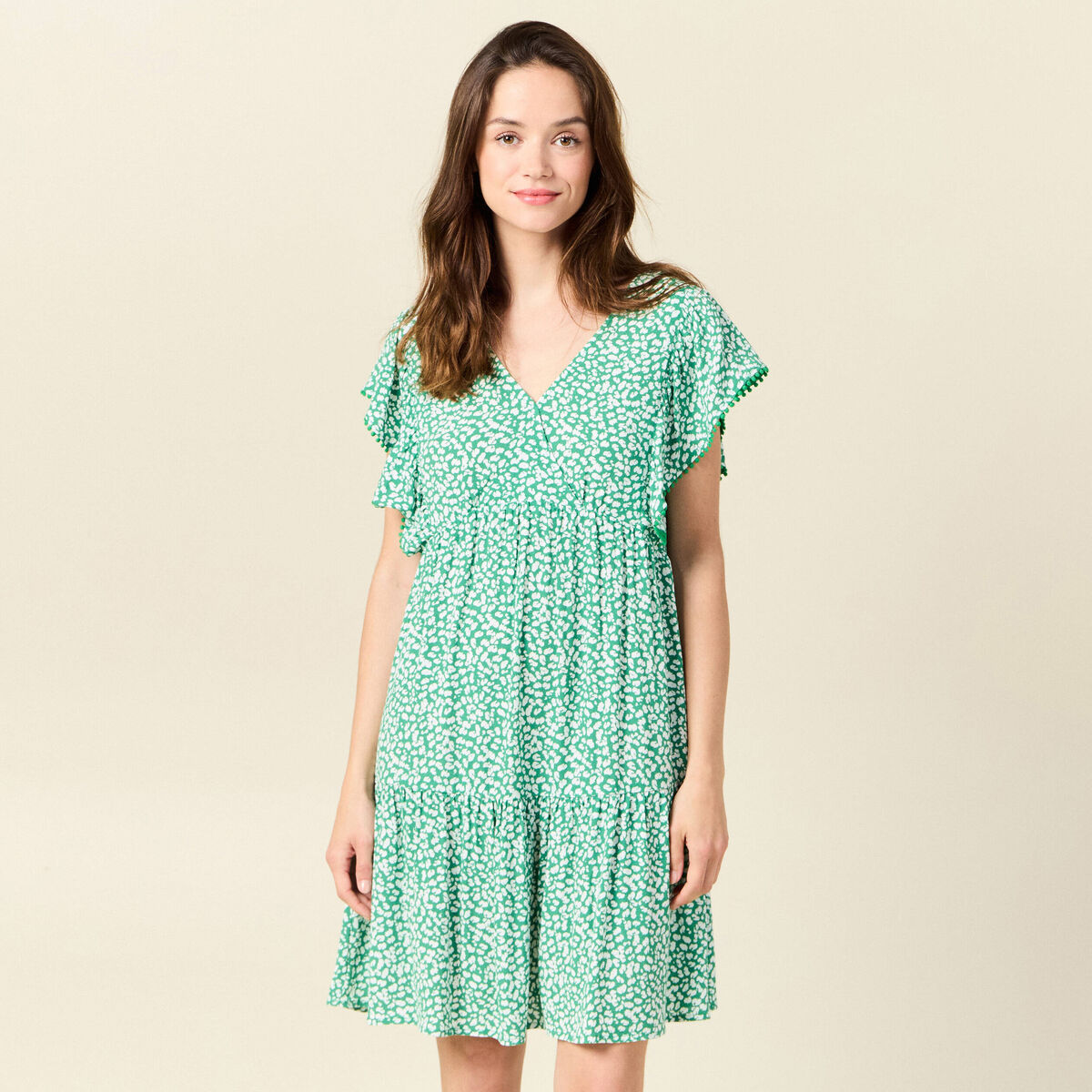Robe évasée dos en V vert femme