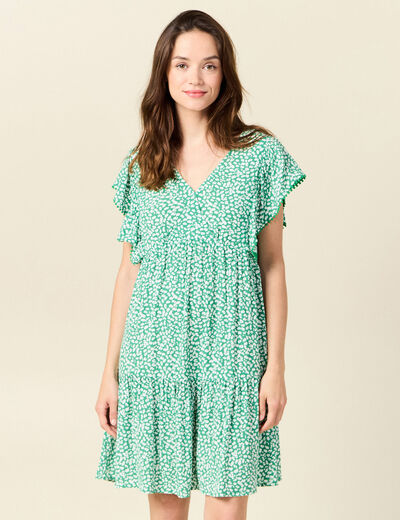 Robe évasée dos en V vert femme