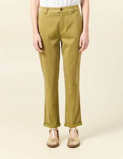 Pantalon chino cigarette vert olive femme