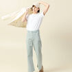 Jeans large cropped taille haute bleu gris femme