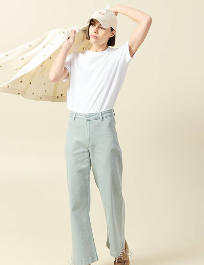 Jeans large cropped taille haute bleu gris femme